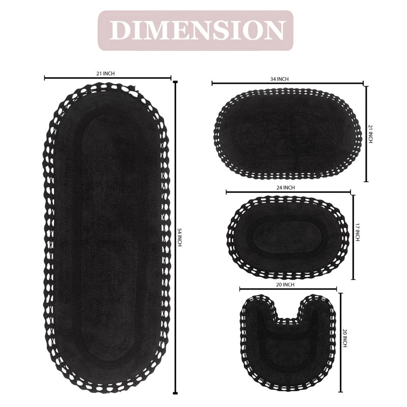 Tapis de bain réversible 100% coton lavable à la machine Hampton (ensemble de 4), gris