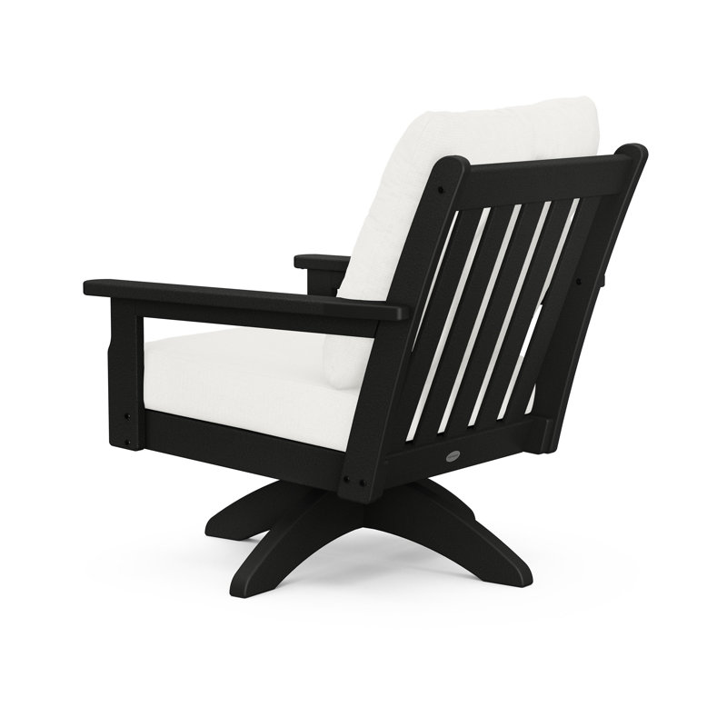 Lakeside Vineyard Deep Seating Swivel Chair, Natural Linen, Black