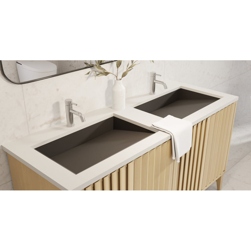 Lavabo de salle de bain encastré en pierre noire encastré en résine de 25,2 po x 16,1 po Badeloft UB-04-L-MBLK, Noir mat