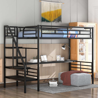 Structure de lit mezzanine en métal avec bureau, aucun sommier nécessaire