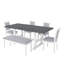 Ensemble de table de salle à manger à tréteaux extensible 76,9 pouces avec rallonge amovible TopMAX 6 pièces, ensemble de table de cuisine avec chaise d'appoint rembourrée et banc, blanc et gris