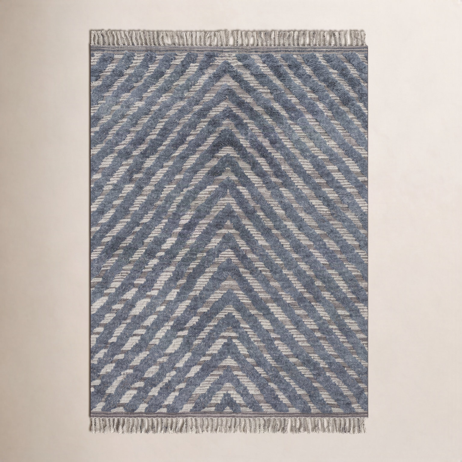 Benjamin Blue Hand-Knotted Chevron Rug, Rectangle 2' x 3'