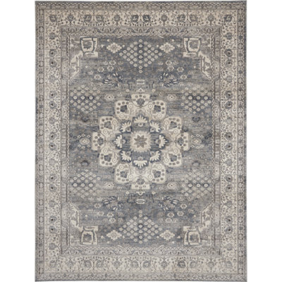 7' X 10' Gray And Ivory Medallion Power Loom Area Rug