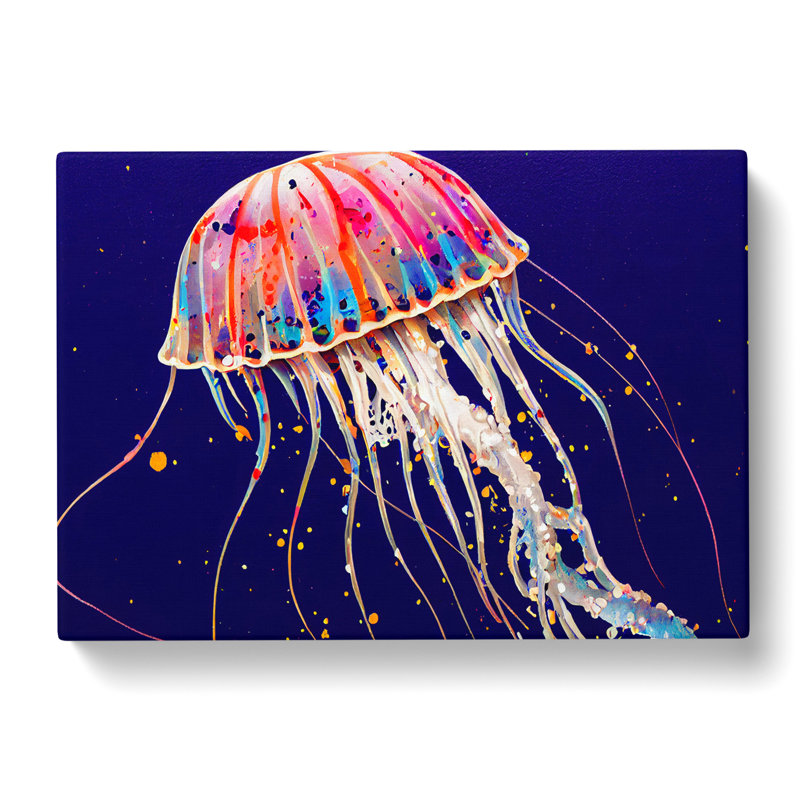 Painted Jellyfish Abstract - Wrapped Canvas Painting, 35cm H x 50cm W x 3cm D