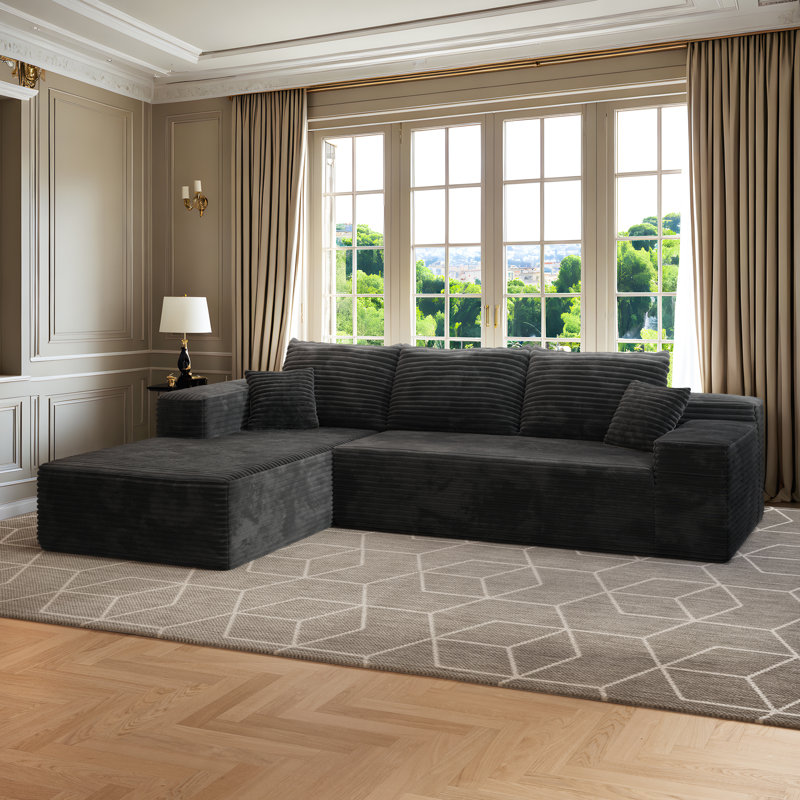 No Assembly Required Corduroy Fabric Sofa