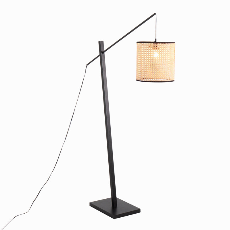 Lampe sur pied contemporaine en métal et rotin noir
