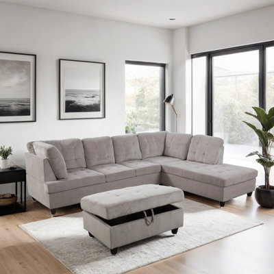 Canapé modulaire en L avec repose-pieds 3 pièces Carleah