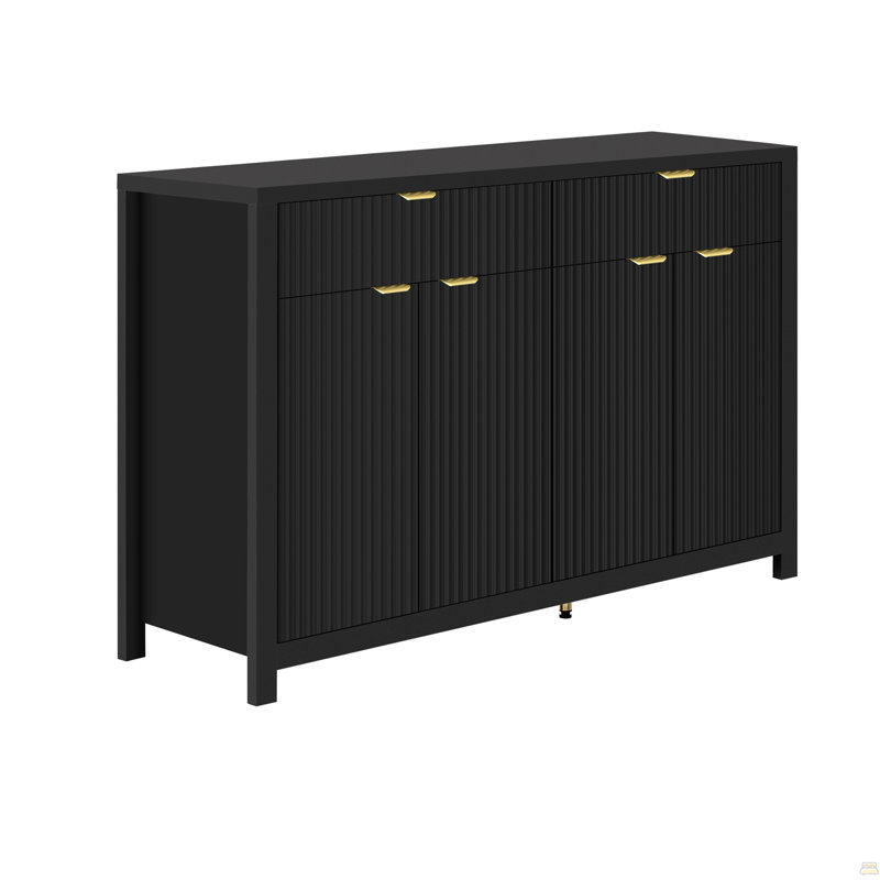 Buffet avec 2 tiroirs et 4 portes, tablettes réglables, Noir