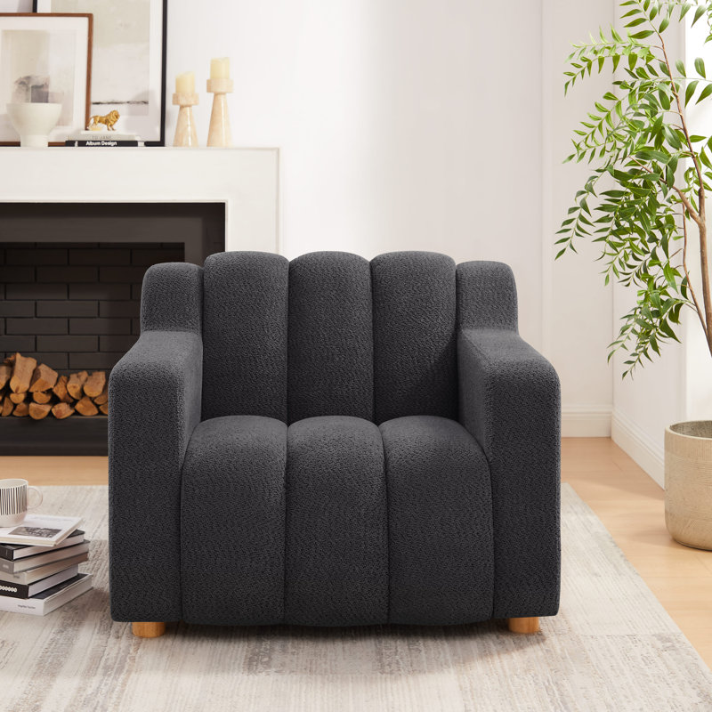40Inch Boucle Fabric Upholstered Accent Chair, Dark Gray Polyester Blend/Polyester