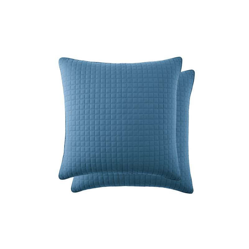Ensemble de 2 taies décoratives matelassées à motif carré en microfibre brossée à double bordure avec passepoil de Southwest Fine Linens, lot de 2, 18 po x 18 po, bleu Coronet