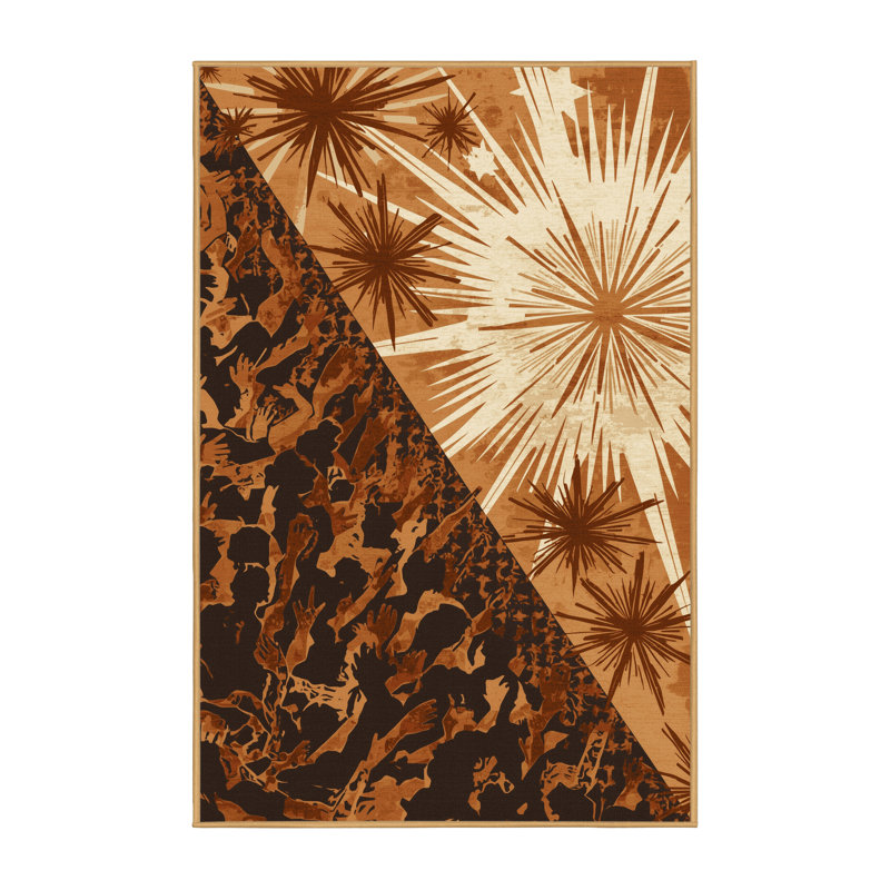 Soft Plush Glenmore Main Stage Crowd Modern & Contemporary Starburst Area Rug in Brown – LightBrown Binding, 5x7