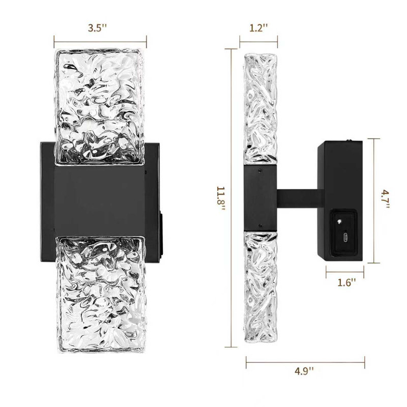 11.8" Rechargeable LED Dimmable Wall Sconce with Remote Control, Matte Black