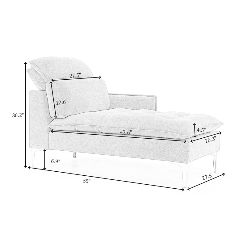 Chaise longue rembourrée Meshawn avec appui-tête réglable, Lin vert