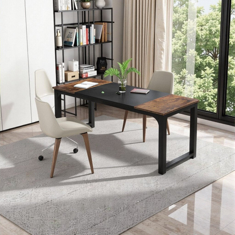Bureau de direction 63 po - Design industriel moderne avec plateau en grain de bois