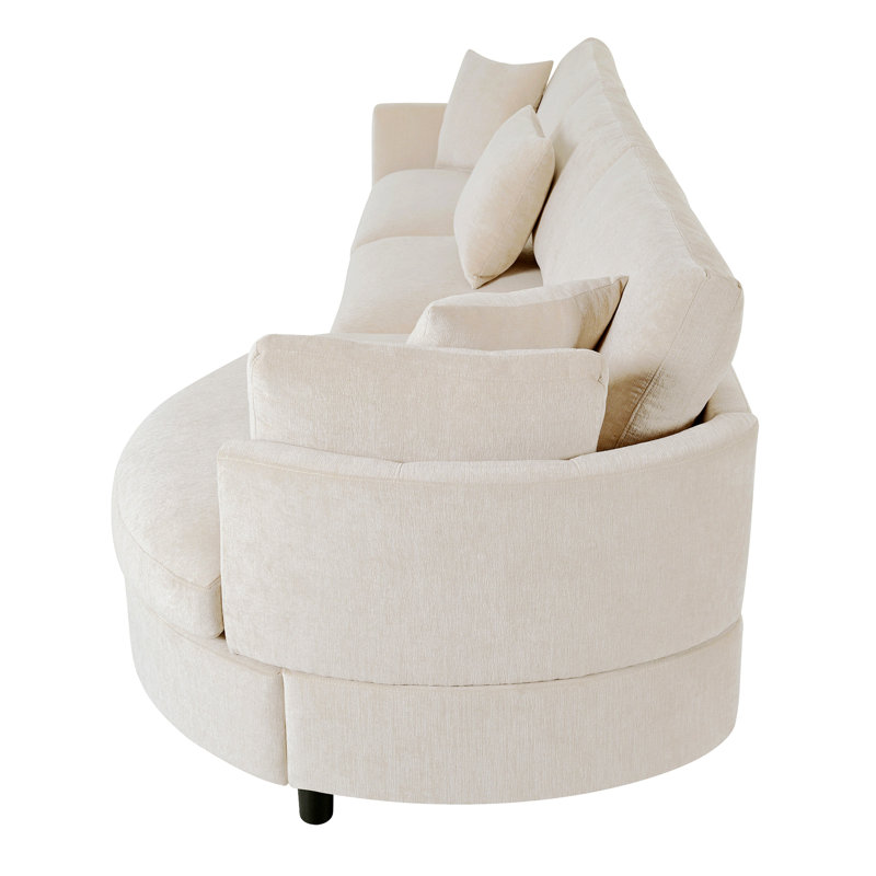 105" Chenille Fabric 3-Piece Sectional Sofa With Curved Chaise And 3 Throw Pillows, Beige