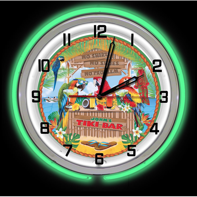 Customized 18.75" Green Neon Tiki Bar Paradise Wall Clock, Green