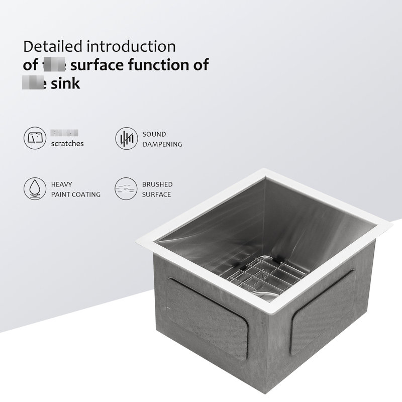 Évier de cuisine encastré 14 po x 18 po x 9 po en acier inoxydable 304 de calibre 18, avec guide d'eau en forme de X et système de drainage à simple cuve en caoutchouc de 3 m