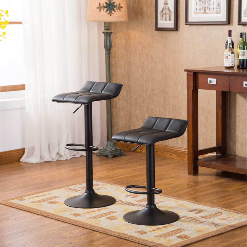 Tabouret de bar pivotant réglable en cuir reconstitué noir, ensemble de 2