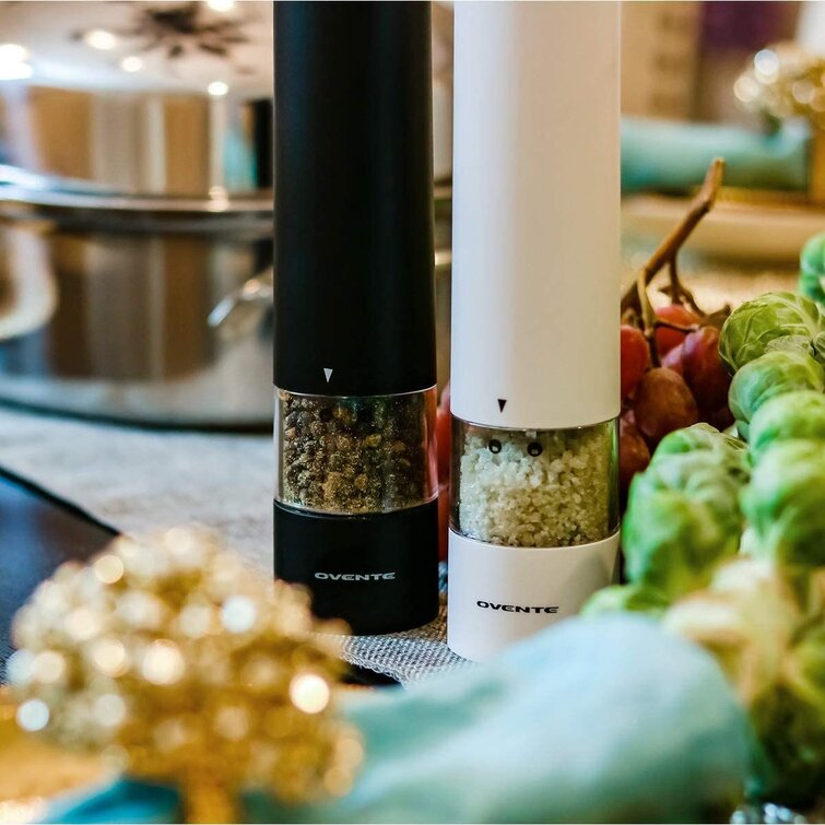 Ovente Electric Sea Salt & Pepper Grinder Set, Pack of 2 - Bed