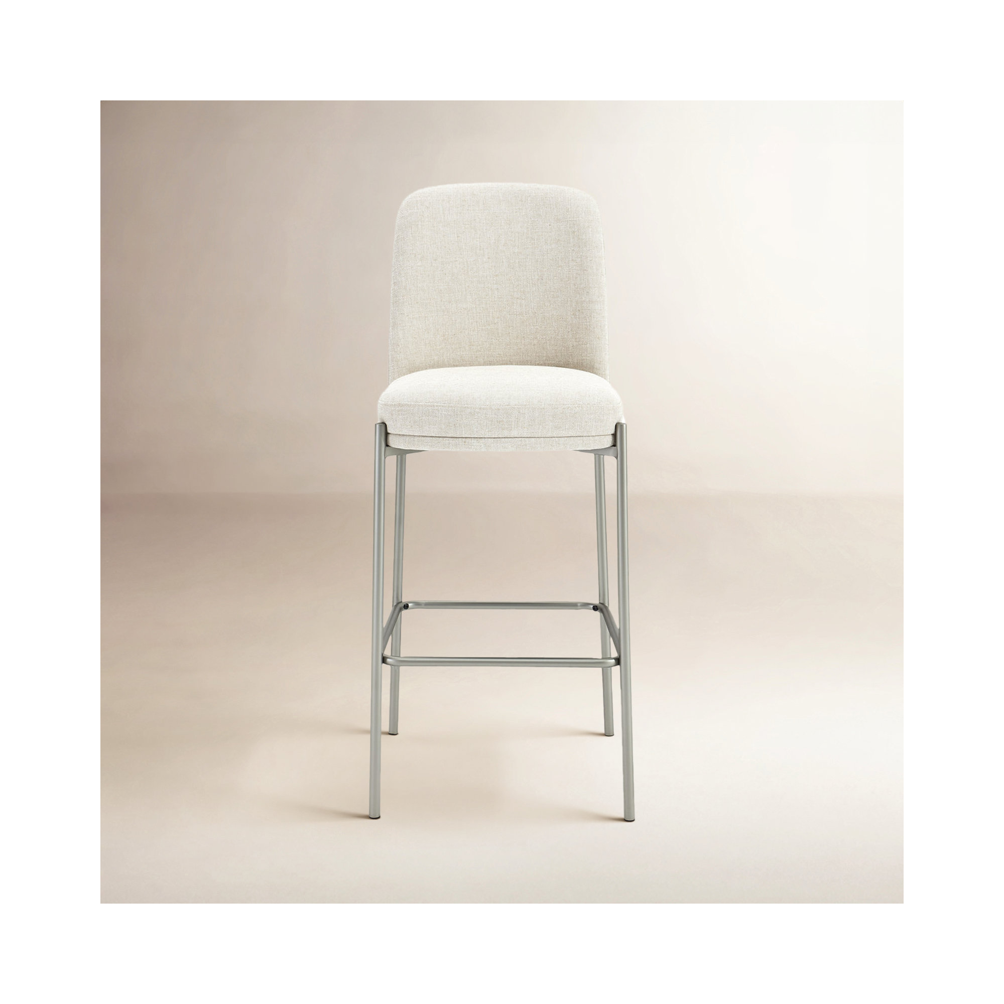Dion Upholstered Bar Stool In Natural Light Linen And Brushed Nickel Metal, Bar Stool (31" Seat Height)