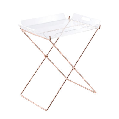 Clear And Copper Tray Table With Removable Acrylic Top For Living Areas Modern Portable Sled Base Style