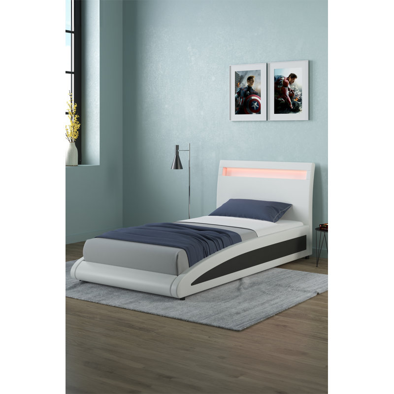 Alamae Upholstered LED Bed, White, Single - 90 x 190 cm