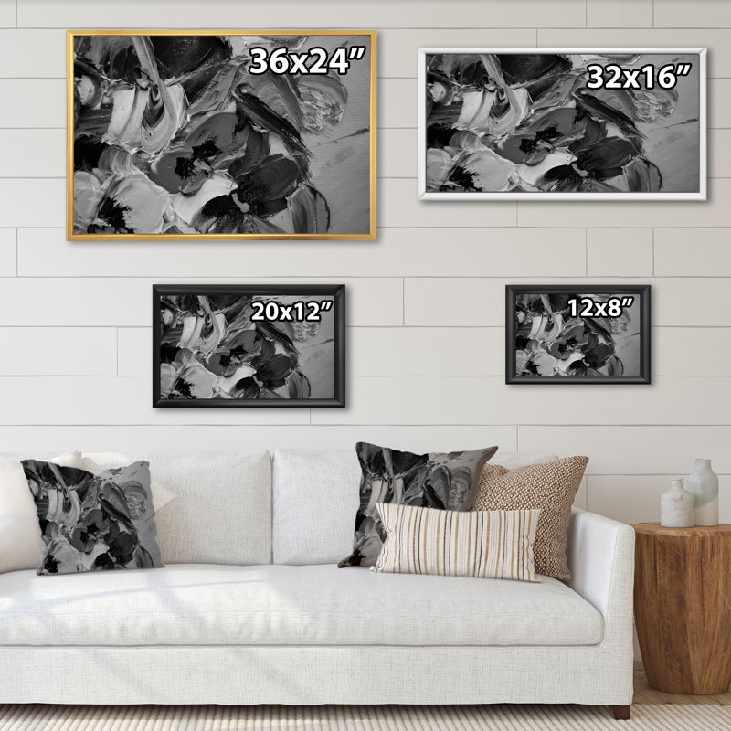 Coups de peinture gris foncé - reproduction sur toile, H 24 po x l 36 po x P 1 po, Cadre flottant brun