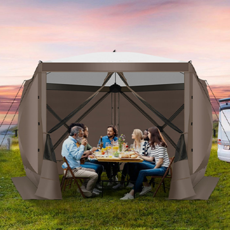 10x10FT Camping Gazebo Screen Tent, Brown