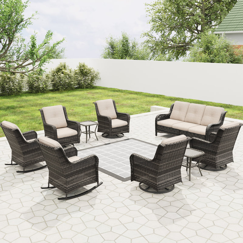 Minaxni Wicker 9 - Person Patio Conversation Set with Cushions, Beige