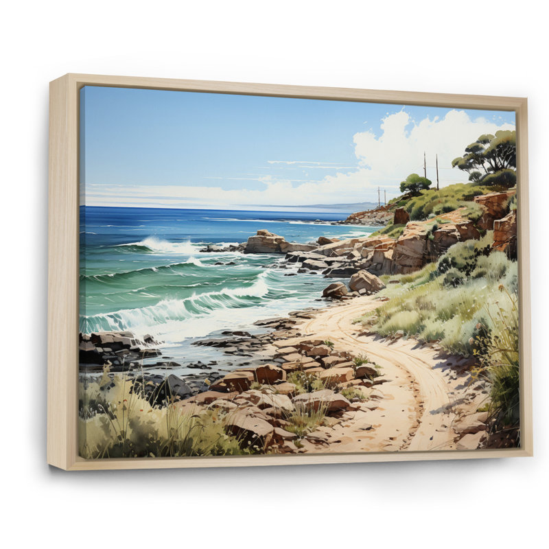 «Biddeford Rocky Beach Coastal Pathway», reproduction sur toile, H 16 po x l 32 po x P 1 po, Cadre naturel flottant