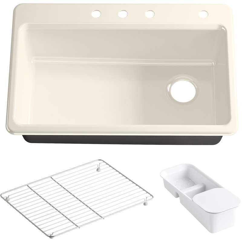 Riverby™ Single-Bowl Top-Mount Kitchen Snk with Accessories, White, 1 hole