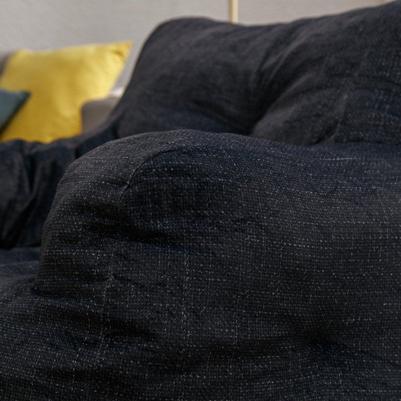 Aeri Compression Medium Adult Soft Teddy Fabric Bean Bag Chair With Foam Filled, Dark Gray Velvet