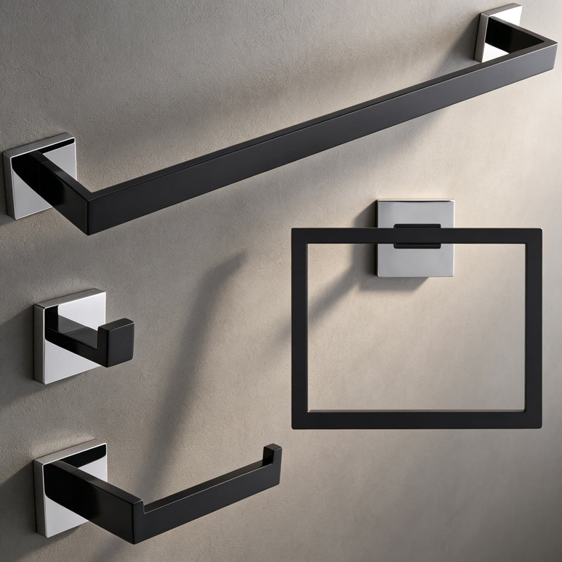 4-Piece Bathroom Towel Bar Holder Set - Stainless Steel Wall Mounted Bath Hardware Kit for Towels and Toilet Paper, Rust-Resistant and Durable
