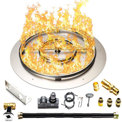 Stainless Steel Fire Pit Burner Pan & Ring Standard Connection Kit with Spark Ignition for Liquid Propane