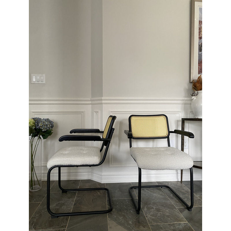 Style Rattan Back Upholstered Seat Dining & Arm Chair, Gray