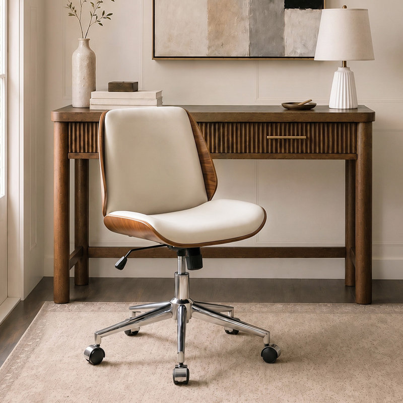 Chaise de bureau inclinable Oswina Ember, Similicuir ivoire