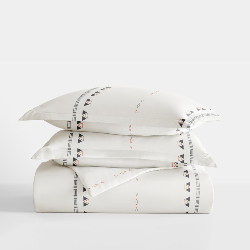 Clay and White Geo Lines Pattern Full/Queen Duvet Cover Set