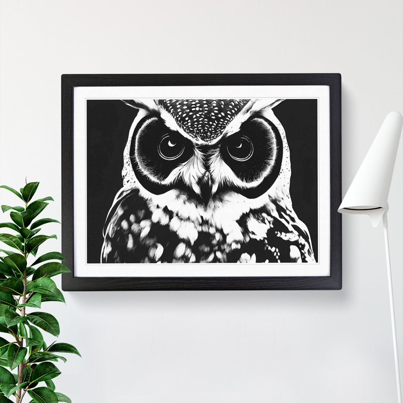XH1022-6555X Owl Portrait Monochrome Vol.7 - Single Picture Frame Print, Black, 46cm H x 64cm W x 2cm D
