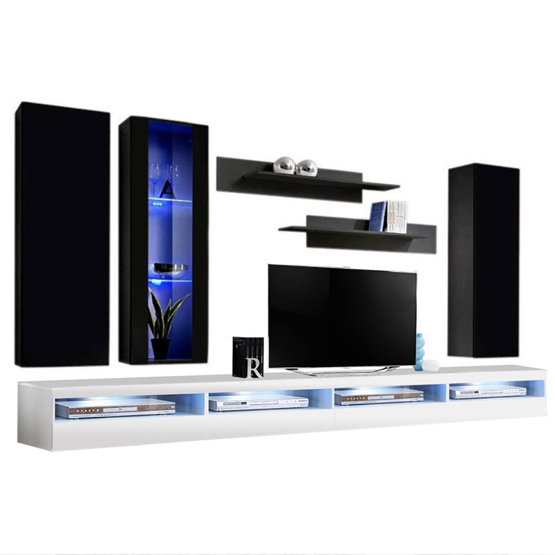 Meuble audio-vidéo flottant pour téléviseur de 70 po ou moins FLYEF4, Noir / Blanc