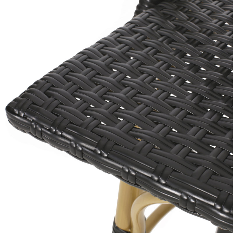 Ensemble de 2 tabourets de bar 29,5 po d'extérieur en rotin PE et aluminium, finition noire et bambou, Noir