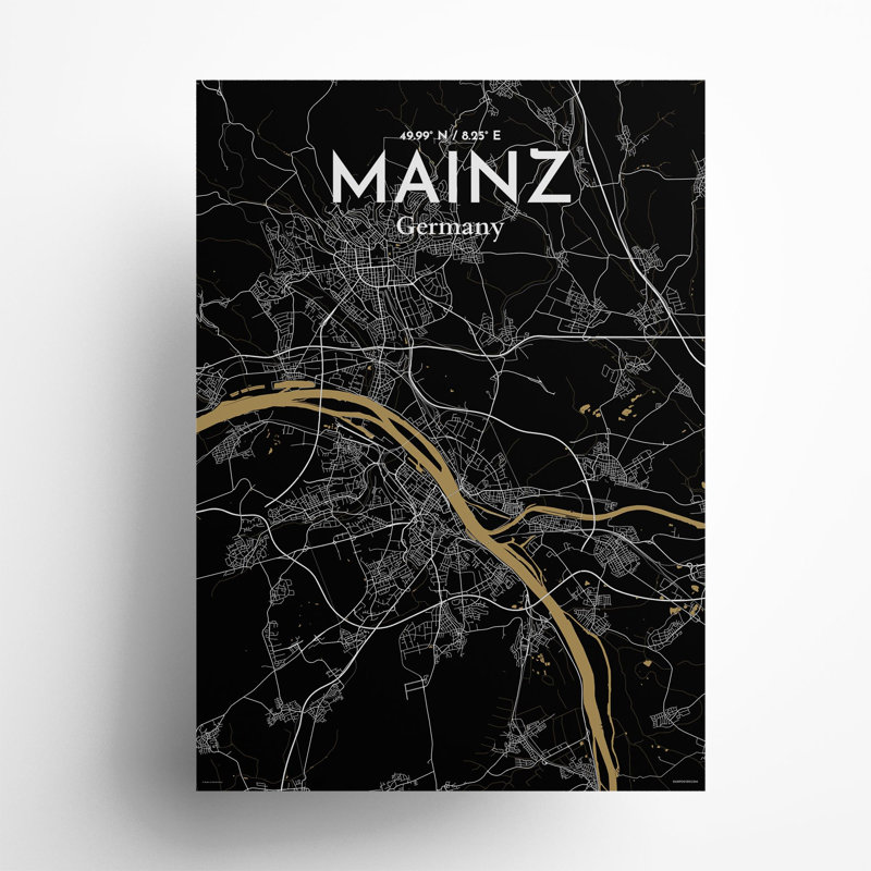 Mainz City Map In Luxe - No Frame Print, 27.6cm H x 19.7cm W x 0.05cm D