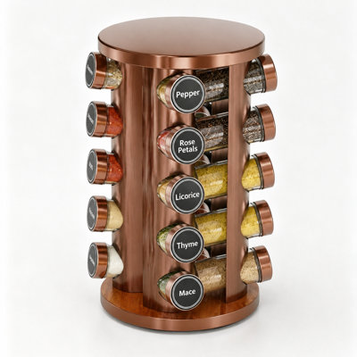 Revolving Spice Rack with 20 Jars and 386 Labels, Countertop and Cabinet Spice Tower Organizer