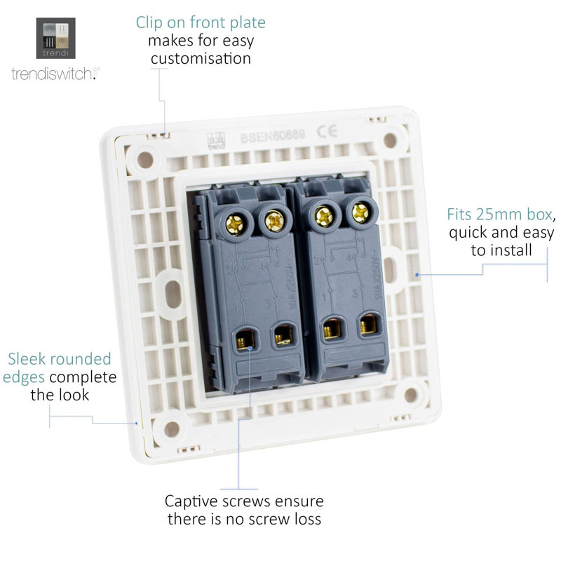 Trendi Switch 2 Gang Intermediate Rocket Light Switch, Platinum Silver