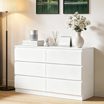 Modern Bedroom Dresser With 6 Deep Drawers Wood Storage Cabinet With Concealed Handles For Bedroom, Living Room, Entryway by George Oliver
