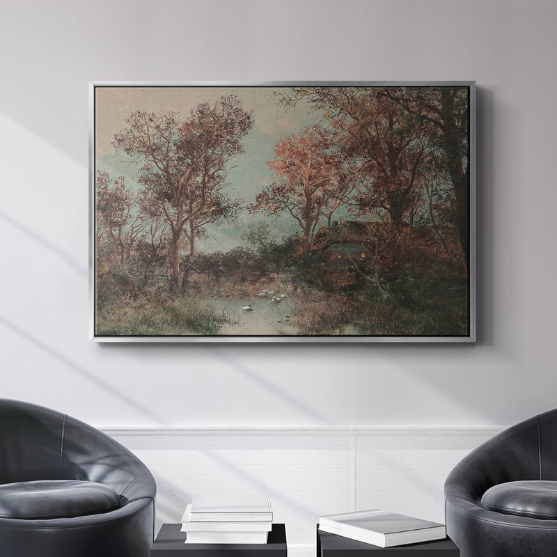 Paysage rétro -DXVII, H 25 po x l 37 po x P 2 po, Toile avec cadre argenté