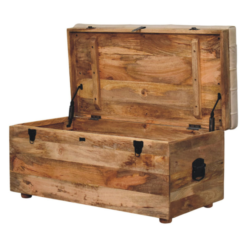 Beige Buffalo Hide Leather Storage Trunk