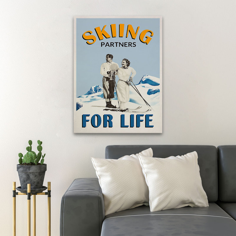 A Young Couple Skiing - Skiing Partners For Life - 1 pièce, reproduction d'art graphique sur toile tendue
