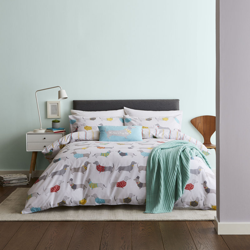 Silly Sausage Dog Grey/Red/Green, Kingsize - 2 Standard Pillowcases
