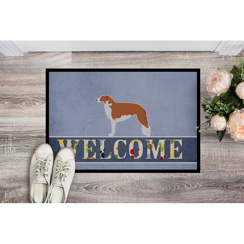 Welcome Non-Slip Outdoor Door Mat, Borzoi Russian Greyhound, Rectangle 2' x 3'