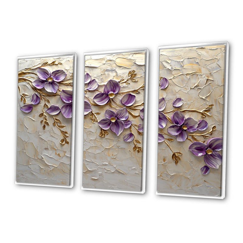 Ensemble de salon mauve lilas mauves et fleurs dorées Melody I, Métal métal, H 40 po x l 60 po x P 1 po